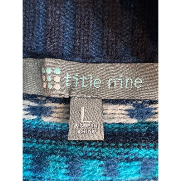 Title Nine cardigan sweater fair isle blue white mix pattern zip & pockets Sz L - Picture 6 of 8